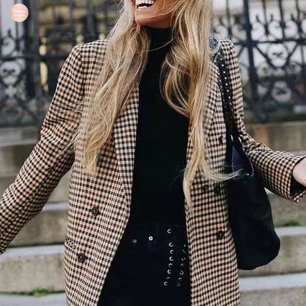 plaid blazer fashion women coat button lattice suit jacket with shoulder pads jacket female blazer casual coats, White;black
plaid blazer fashion women coat button lattice suit jacket with shoulder pads jacket female blazer casual coats, White;black