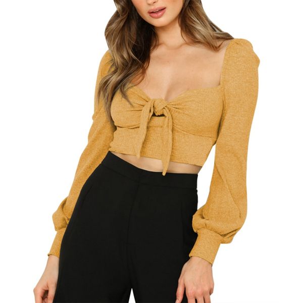 2020 autumn and winter new pullover t-shirt u-neck lace-up exposure navel long-sleeved, White
2020 autumn and winter new pullover t-shirt u-neck lace-up exposure navel long-sleeved, White