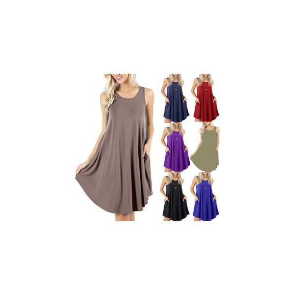 women's ladies casual loose fitting summer solid colour sleeveless round neck pocket vest big swing midi dresses, Black;gray
women's ladies casual loose fitting summer solid colour sleeveless round neck pocket vest big swing midi dresses, Black;gray