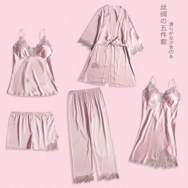pyjamas female five-piece suit spring and summer ice ribbon brassiere sleeping skirt sleeping skirt thin sty, Black;red
pyjamas female five-piece suit spring and summer ice ribbon brassiere sleeping skirt sleeping skirt thin sty, Black;red