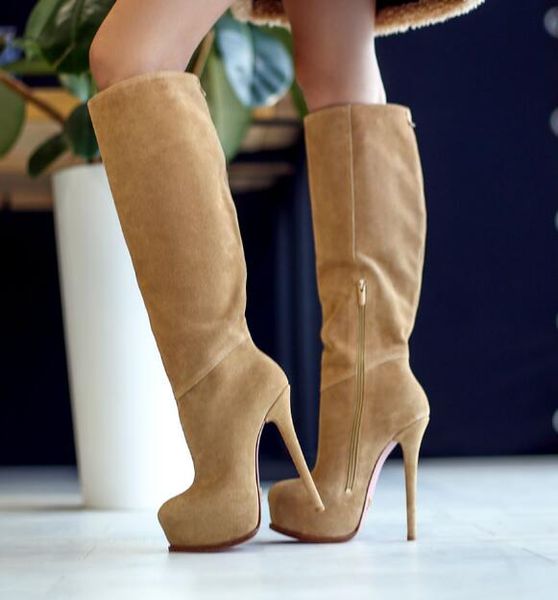 moraima snc suede platform high heel boots thin heels knee boots woman winter fashion shoes, Black
moraima snc suede platform high heel boots thin heels knee boots woman winter fashion shoes, Black