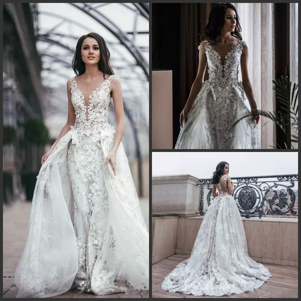 new modest a line lace wedding dresses with overskirts appliques sheer plunging neck plus size bridal gowns sweep train vestido de novia, White
new modest a line lace wedding dresses with overskirts appliques sheer plunging neck plus size bridal gowns sweep train vestido de novia, White