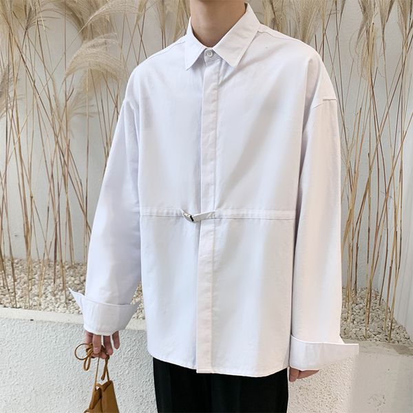 men japan style long sleeve loose business casual white shirt male vintage streetwear party dress shirts, White;black
men japan style long sleeve loose business casual white shirt male vintage streetwear party dress shirts, White;black