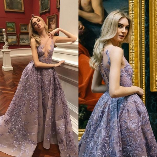 zuhair murad lavender prom dresses lace applique sheer neck backless court train formal evening party gowns button illusion back bc0722, Black
zuhair murad lavender prom dresses lace applique sheer neck backless court train formal evening party gowns button illusion back bc0722, Black