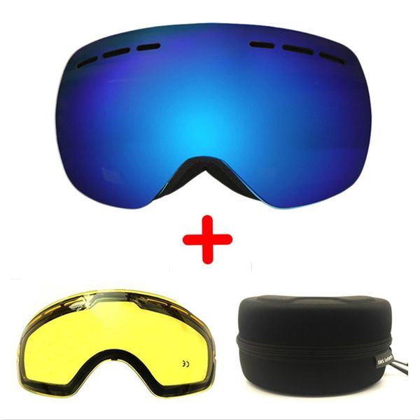 

polarized skiing goggles double layer coated lens uv protection permanent anti-fog spherical mask detachable strap ua400+lens