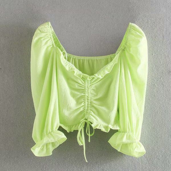 women's blouses & shirts women sweet v neck solid color pleats short shirt puff sleeve lace up roupas femininas chemise ls6472, White
women's blouses & shirts women sweet v neck solid color pleats short shirt puff sleeve lace up roupas femininas chemise ls6472, White