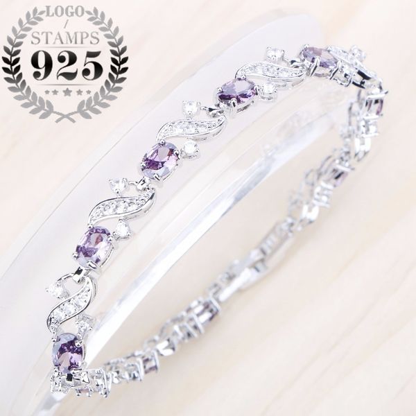 ladies bracelet purple zircon stones silver 925 jewelry bracelet for women oval purple cubic zircon gift box, Golden;silver 
ladies bracelet purple zircon stones silver 925 jewelry bracelet for women oval purple cubic zircon gift box, Golden;silver