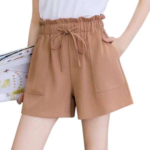 women shorts spring and summer high waist shorts solid casual loose overalls female with pockets, White;black
women shorts spring and summer high waist shorts solid casual loose overalls female with pockets, White;black