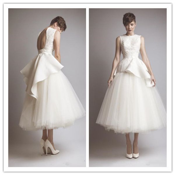 stunning a-line backless wedding dresses jewel neck tea length applique bridal gown, White
stunning a-line backless wedding dresses jewel neck tea length applique bridal gown, White