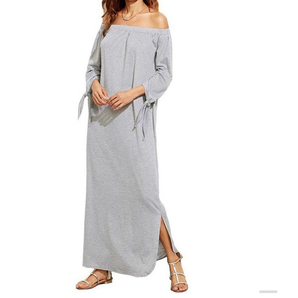 women casual long dress off the shoulder long sleeve spring autumn dress split ankle length vestidos, Black;gray
women casual long dress off the shoulder long sleeve spring autumn dress split ankle length vestidos, Black;gray