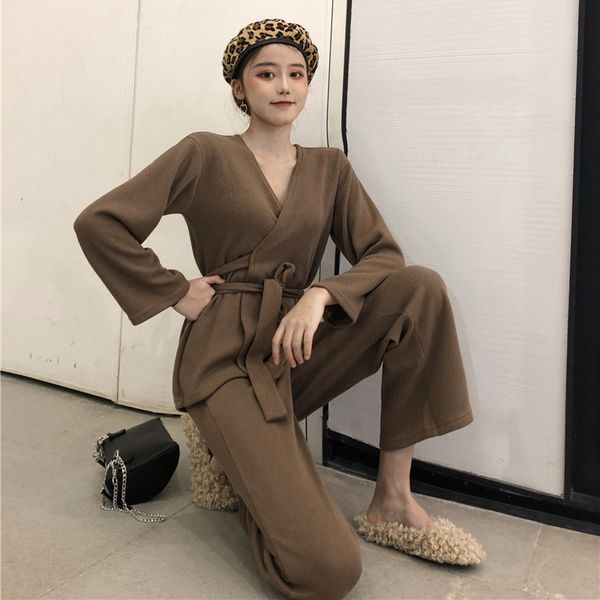 casual knitted 2 pieces set lace up v-neck cardigan & elastic waist long pant 2018 autumn winter open stitch knitted pant suit, White
casual knitted 2 pieces set lace up v-neck cardigan & elastic waist long pant 2018 autumn winter open stitch knitted pant suit, White