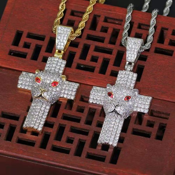 hip hop leopard head cross pendant necklaces for men women luxury designer diamond animal pendant 18k gold plated copper zircons necklace, Silver
hip hop leopard head cross pendant necklaces for men women luxury designer diamond animal pendant 18k gold plated copper zircons necklace, Silver