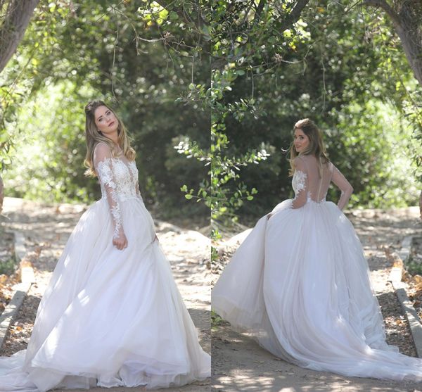 custom made romantic country lace wedding dresses sheer neck long sleeves tiered tulle illusion back wedding bridal gowns, White
custom made romantic country lace wedding dresses sheer neck long sleeves tiered tulle illusion back wedding bridal gowns, White