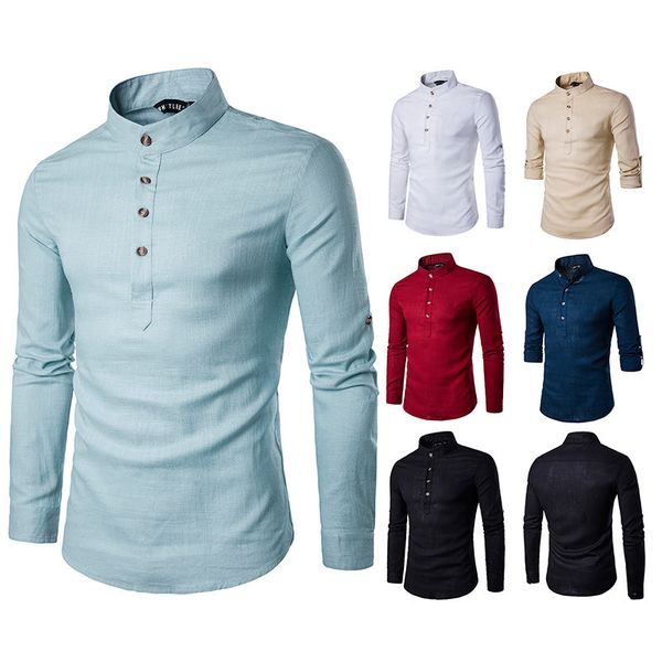 mensnew casual fashion european solid color long sleeve henry linen stand collar shirt b17, White;black
mensnew casual fashion european solid color long sleeve henry linen stand collar shirt b17, White;black