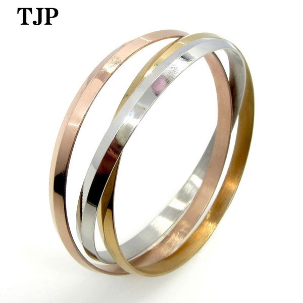 fashion round titanium steel bracelet popular stainless steel three-color three-ring bracelet new women's, Black
fashion round titanium steel bracelet popular stainless steel three-color three-ring bracelet new women's, Black
