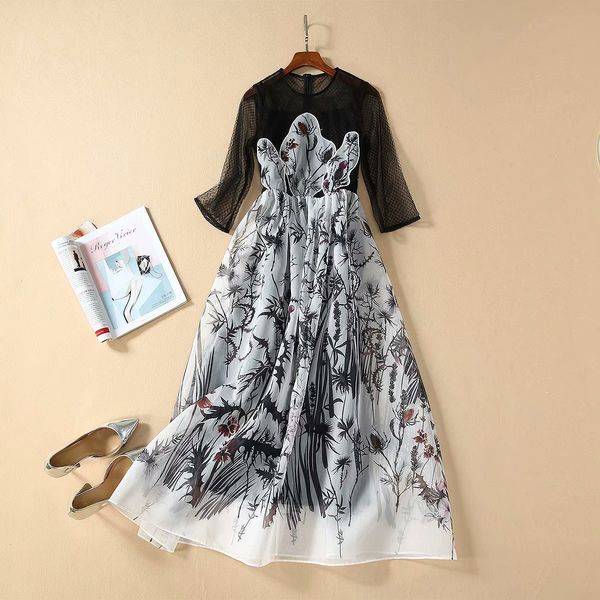 european and american women's clothes spring 2020 new style round collar with seven - minute sleeve gauze mosaic printing dress, Black;gray
european and american women's clothes spring 2020 new style round collar with seven - minute sleeve gauze mosaic printing dress, Black;gray