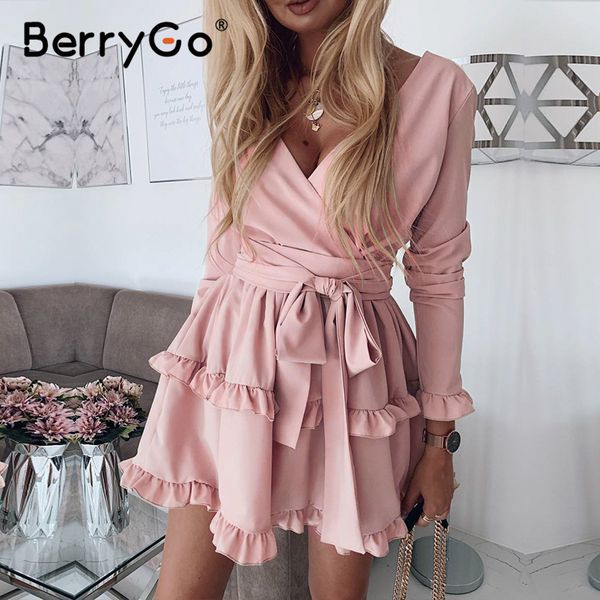 berrygo long sleeve ruffle dress high wasit summer dress elegant v-neck streetwear chic ladies short party 2020, Black;gray
berrygo long sleeve ruffle dress high wasit summer dress elegant v-neck streetwear chic ladies short party 2020, Black;gray