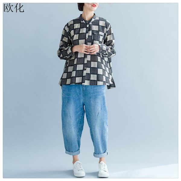 new arrival 2020 summer spring women blouse plus size long sleeve art plaid cotton shirt female vintage womens and blouses, White
new arrival 2020 summer spring women blouse plus size long sleeve art plaid cotton shirt female vintage womens and blouses, White