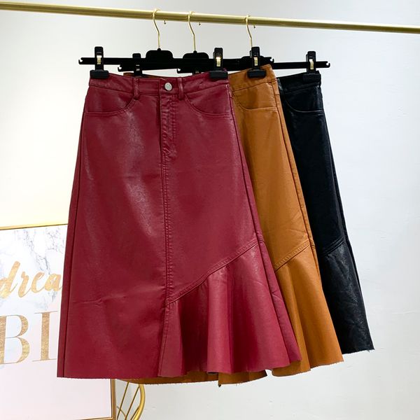 fashion ruffles slim autumn midi long mermaid skirt pu leather jupe femme bodycon women high waist casual falda mid-calf skirts, Black
fashion ruffles slim autumn midi long mermaid skirt pu leather jupe femme bodycon women high waist casual falda mid-calf skirts, Black