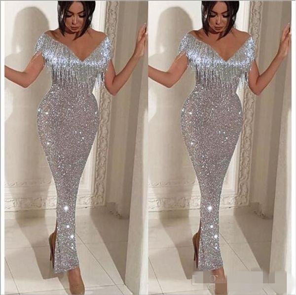sparkly silver sequins evening dresses off the shoulder tassles back split ankle length mermaid custom made prom party gown formal wear, Black;red
sparkly silver sequins evening dresses off the shoulder tassles back split ankle length mermaid custom made prom party gown formal wear, Black;red