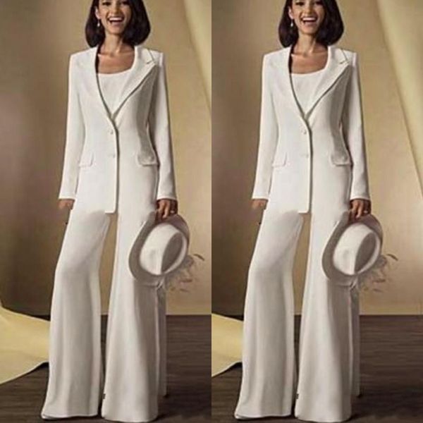 new chiffon long sleeves mother of the bride pant suits with jacket mother dresses custom made white formal outfits 
new chiffon long sleeves mother of the bride pant suits with jacket mother dresses custom made white formal outfits