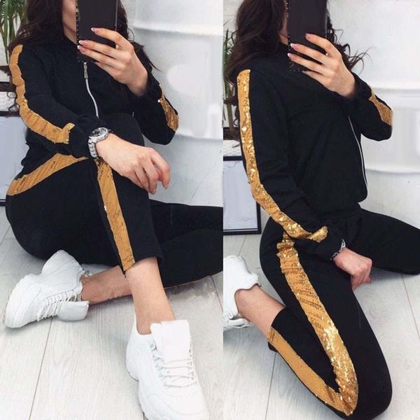 2pcs women jogging suit sequins patchwork tracksuits sweatshirt coat pants set nylon polyester spandex sequins zip up tracksuit, White
2pcs women jogging suit sequins patchwork tracksuits sweatshirt coat pants set nylon polyester spandex sequins zip up tracksuit, White