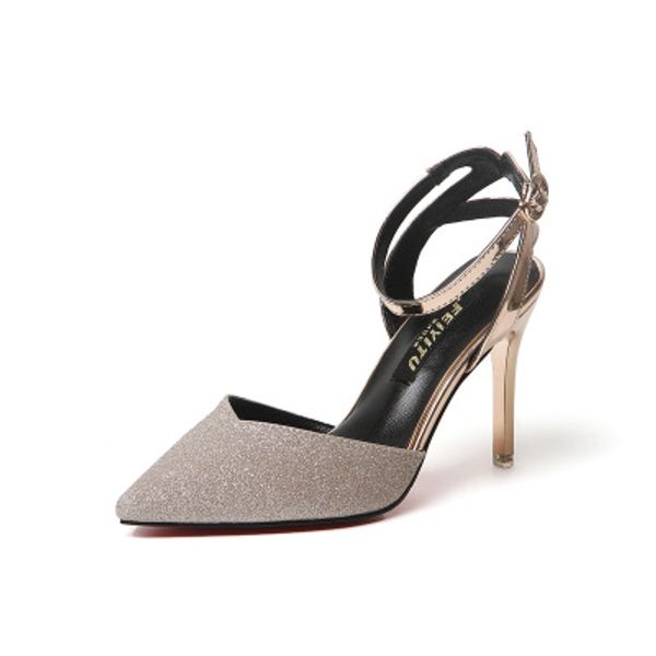 2020 spring and autumn new shallow mouth pointed thin heel sequins word buckle versatile female belt heel shoes, Black
2020 spring and autumn new shallow mouth pointed thin heel sequins word buckle versatile female belt heel shoes, Black