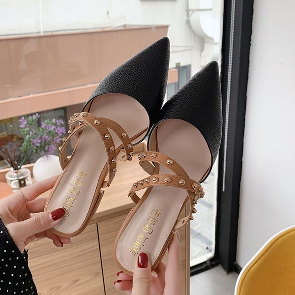 2020 women slipper fashion rivet cross straps pointed toe mules shoes low heel pointed toe slip on summer slides shoes, Black
2020 women slipper fashion rivet cross straps pointed toe mules shoes low heel pointed toe slip on summer slides shoes, Black
