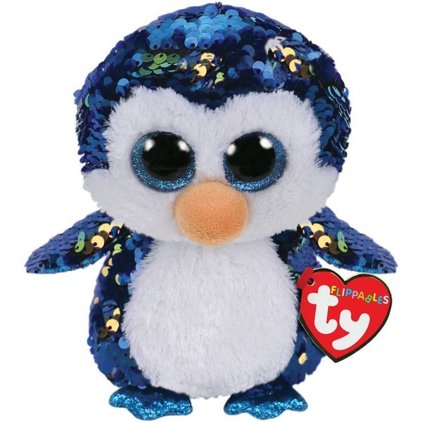 

pyoopeo ty sequins flippables 6" 15cm payton the blue penguin plush regular stuffed animal collection doll toy with heart tag