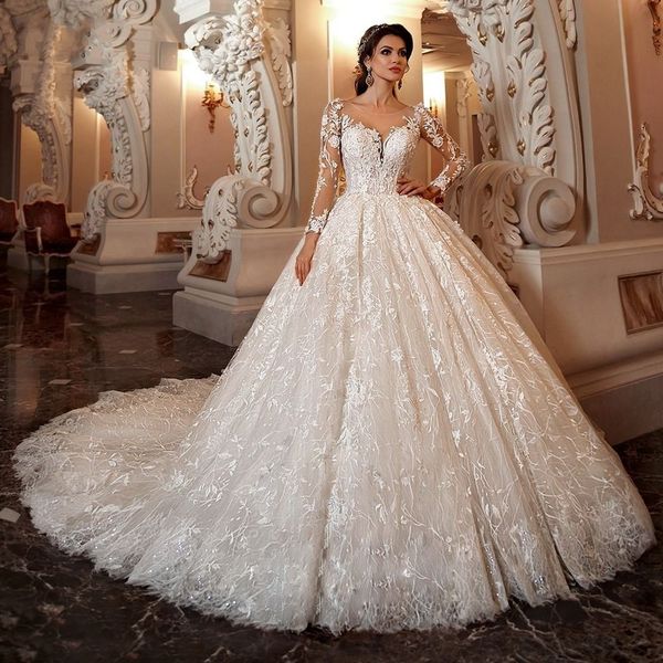 eleagnt lace appliqued long sleeves ball gown wedding dresses luxury vintage princess bottom back plus size court train bridal gown, White
eleagnt lace appliqued long sleeves ball gown wedding dresses luxury vintage princess bottom back plus size court train bridal gown, White