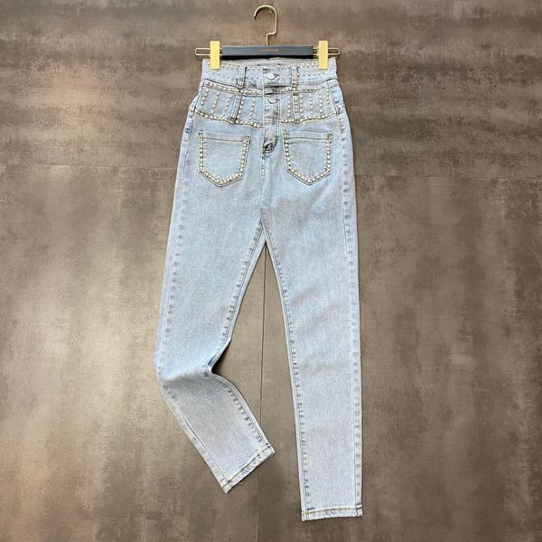 women's jeans 2021 spring vertical rhinestone double waist head slim high pants female tide, Blue
women's jeans 2021 spring vertical rhinestone double waist head slim high pants female tide, Blue
