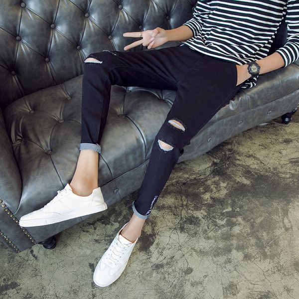 spring autumn 2020 men's jeans holes slim feet pants casual trend handsome beggar jeans embroidery popular ankle length pants, Blue
spring autumn 2020 men's jeans holes slim feet pants casual trend handsome beggar jeans embroidery popular ankle length pants, Blue