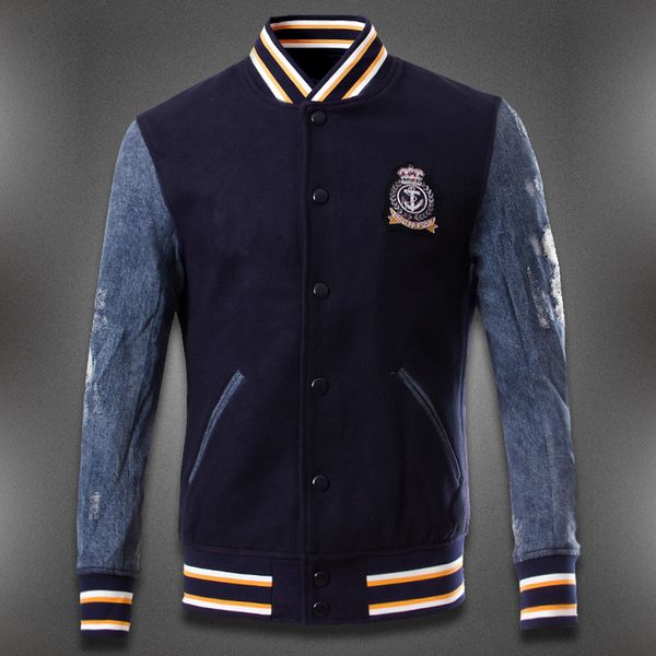 man woollen badge patch baseball and biker jacket slim fit embroidery crest stand collar single breasted, Black;brown
man woollen badge patch baseball and biker jacket slim fit embroidery crest stand collar single breasted, Black;brown