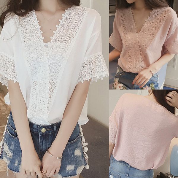 summer women clothes 2019 womens fashion vintage short sleeve v-neck hollowing out pure color slim poleras mujer, White
summer women clothes 2019 womens fashion vintage short sleeve v-neck hollowing out pure color slim poleras mujer, White