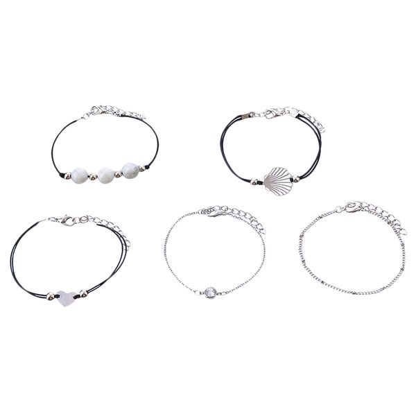 5-piece women's fashion hollow shell heart-shaped beaded black rope bracelet set bohemian vintage bracelet
5-piece women's fashion hollow shell heart-shaped beaded black rope bracelet set bohemian vintage bracelet