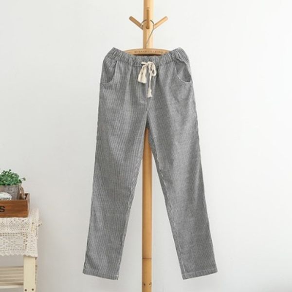 japanese cotton and linen vertical stripes to increase loose and thin trousers straight pants casual pants women's, Black;white 
japanese cotton and linen vertical stripes to increase loose and thin trousers straight pants casual pants women's, Black;white