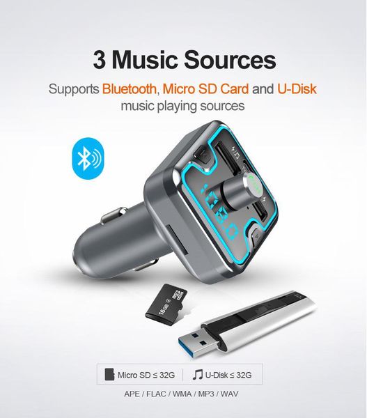 bluetooth 5.0 fm transmitter car mp3 music player handssupport tf card u-disk qc3.0 fast charging
bluetooth 5.0 fm transmitter car mp3 music player handssupport tf card u-disk qc3.0 fast charging