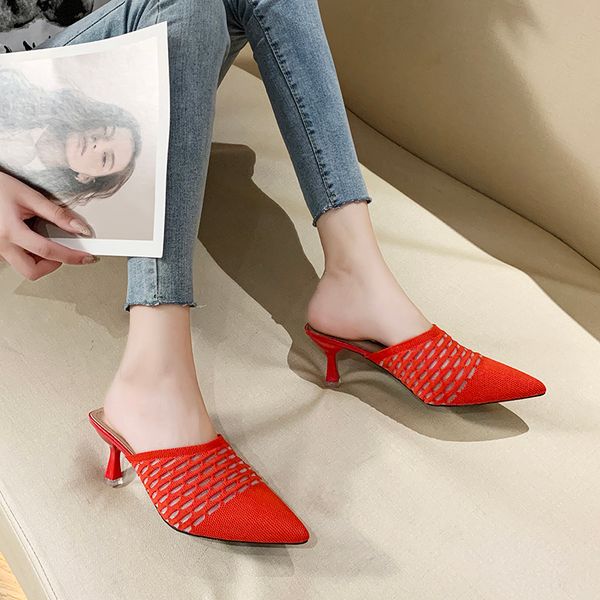 new knitting pointed toe slippers women lace breathable mules shoes summer casual high heel half slippers women sandals 2020, Black
new knitting pointed toe slippers women lace breathable mules shoes summer casual high heel half slippers women sandals 2020, Black