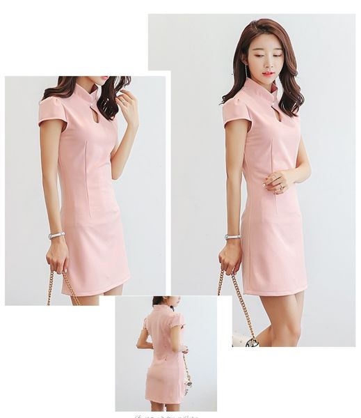 pink temperament cultivate one's morality show thin render a short-sleeved dress, Black;gray
pink temperament cultivate one's morality show thin render a short-sleeved dress, Black;gray
