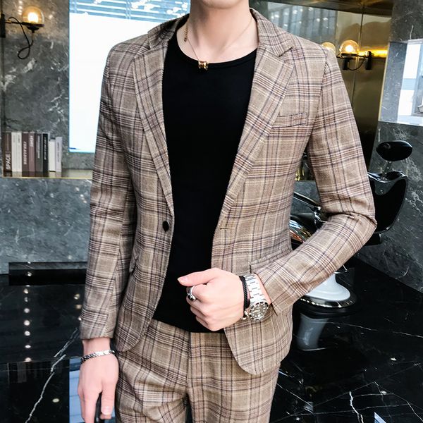 2019 new nightclub plaid small suit men's suits slim korean version of the hair stylist suit wedding dress tide, White;black
2019 new nightclub plaid small suit men's suits slim korean version of the hair stylist suit wedding dress tide, White;black