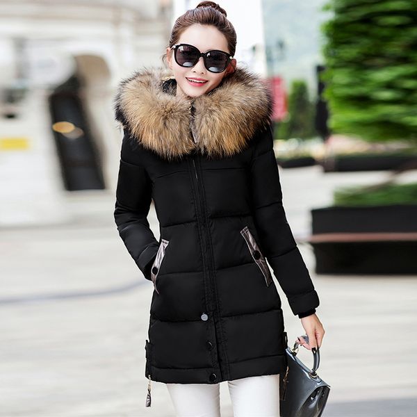 women winter parkas warm slim down long coat solid color zipper pockets fashion ladies hooded long fur collar parka coat outwear, Black
women winter parkas warm slim down long coat solid color zipper pockets fashion ladies hooded long fur collar parka coat outwear, Black