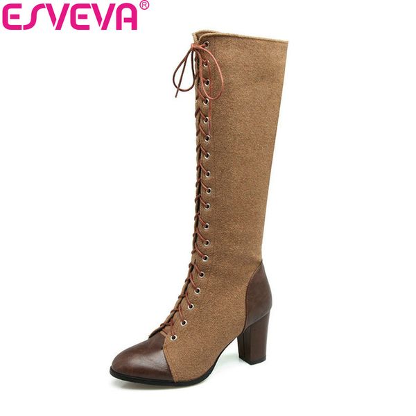 esveva 2020 square high heel western women boots mixed color ladies knee-high boots lace up brown motorcycle size 34-39, Black
esveva 2020 square high heel western women boots mixed color ladies knee-high boots lace up brown motorcycle size 34-39, Black
