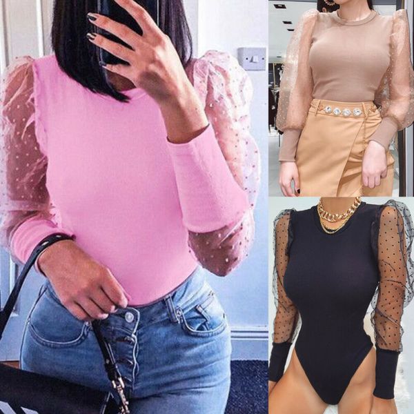 new fashion casual women polka dot sheer puff sleeve blouse bodysuit bodycon ladies long sleeve jumper slim famales shirt, Black;white
new fashion casual women polka dot sheer puff sleeve blouse bodysuit bodycon ladies long sleeve jumper slim famales shirt, Black;white