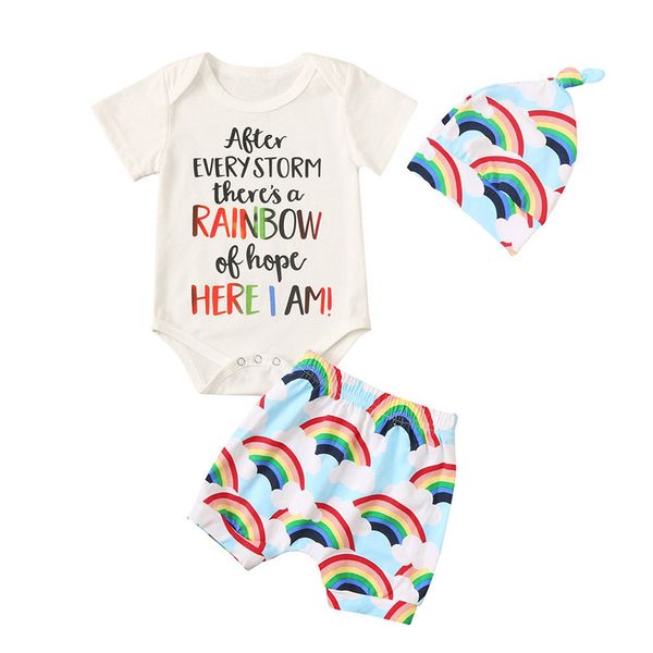 2020 summer 0-24m newborn baby girl clothes short sleeve letter romper rainbow striped shorts baby boy clothing outfits set, White
2020 summer 0-24m newborn baby girl clothes short sleeve letter romper rainbow striped shorts baby boy clothing outfits set, White