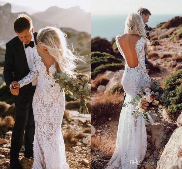 elegant vintage lace mermaid wedding dresses long sleeves deep v neck floor length backless beach boho wedding dress bridal gowns, White
elegant vintage lace mermaid wedding dresses long sleeves deep v neck floor length backless beach boho wedding dress bridal gowns, White