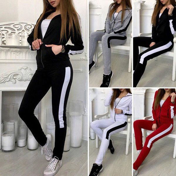 fashion two piece set tracksuit women casual stripe long sleeve zipper pullove sport and long pants set ensemble femme #100, White;black
fashion two piece set tracksuit women casual stripe long sleeve zipper pullove sport and long pants set ensemble femme #100, White;black