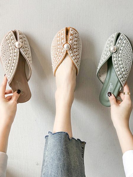 pearl slippers female summer wear 2020 new wild flat bottom half care single shoes fashion baotou half slippers ins tide, Black
pearl slippers female summer wear 2020 new wild flat bottom half care single shoes fashion baotou half slippers ins tide, Black