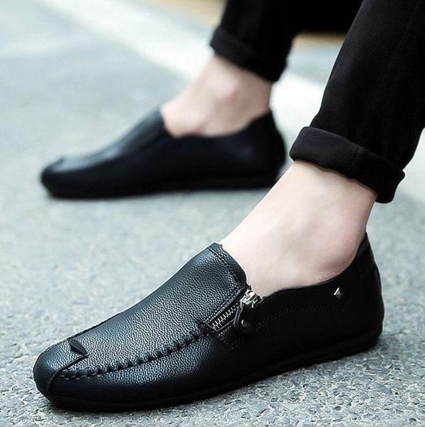 2019 casual men designer shoes solid light comfortable flat shoes zipper loafers leather footwear sneakers mocassin homme d61, Black 
2019 casual men designer shoes solid light comfortable flat shoes zipper loafers leather footwear sneakers mocassin homme d61, Black
