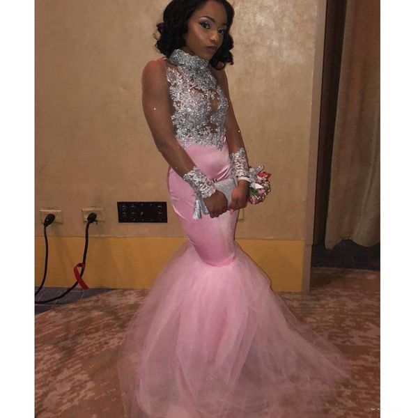 pink mermaid prom dress 2019 high neck floor length evening dress with appliques long sleeves vestidos de fiesta formal gowns, Black
pink mermaid prom dress 2019 high neck floor length evening dress with appliques long sleeves vestidos de fiesta formal gowns, Black