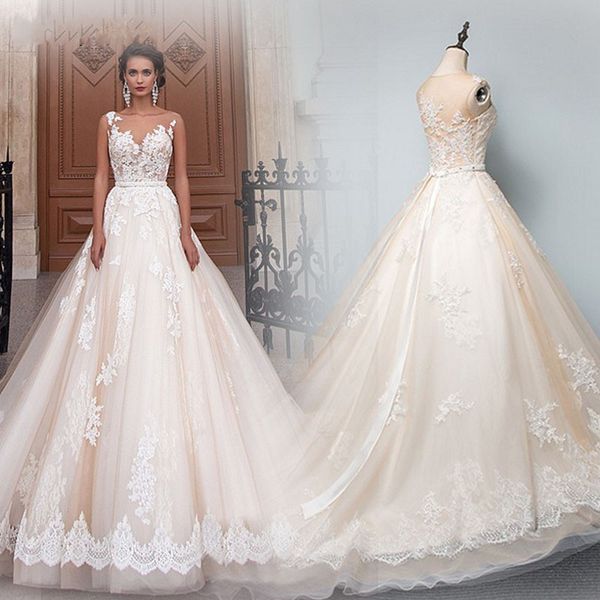 2019 luxury a-line wedding dresses crystal beads sequins applique lace sheer neckline see though back ribbon bridal gowns party dress plus, White
2019 luxury a-line wedding dresses crystal beads sequins applique lace sheer neckline see though back ribbon bridal gowns party dress plus, White